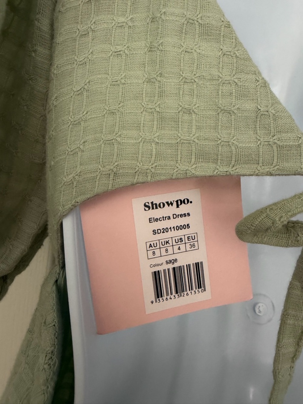 Showpo Dress Sage Green US 4 Cotton Gauze Puff Sleeve Open Back Midi Cottagecore - Picture 7 of 12